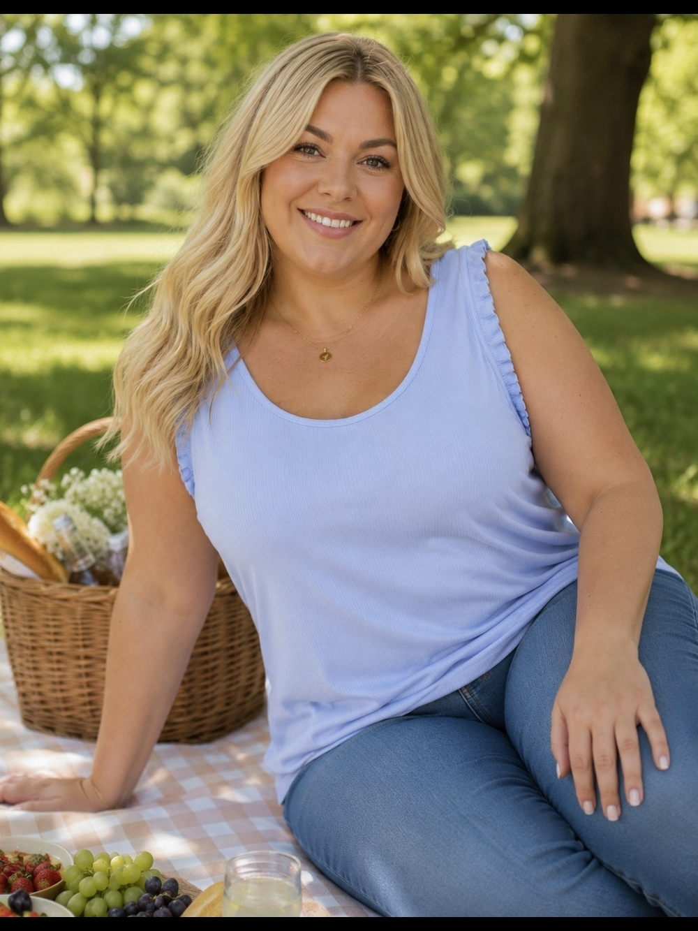 J. Crew Pale Blue Ruffled-Sleeve Ribbed Tank